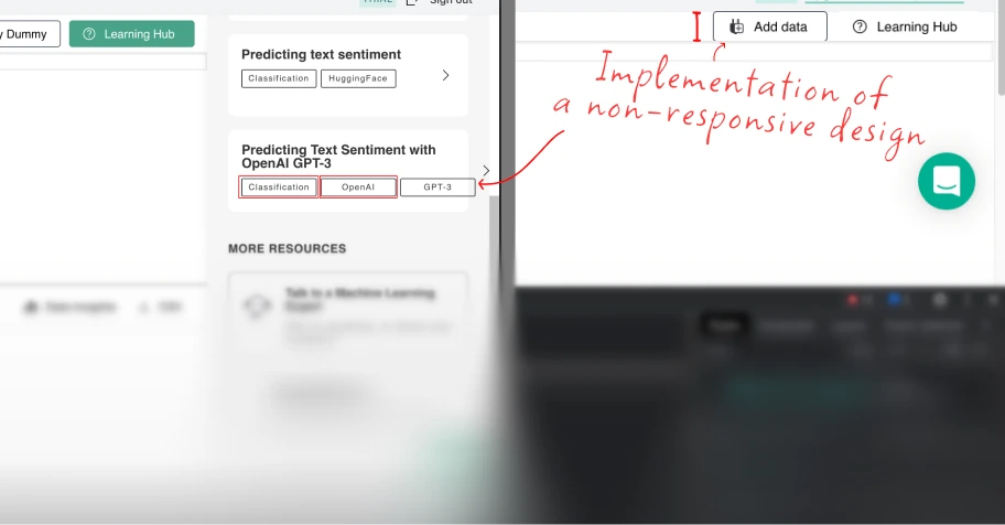 The implementation of a non-responsive design caused content overflow outside element borders and resulted in elements with insufficient height.